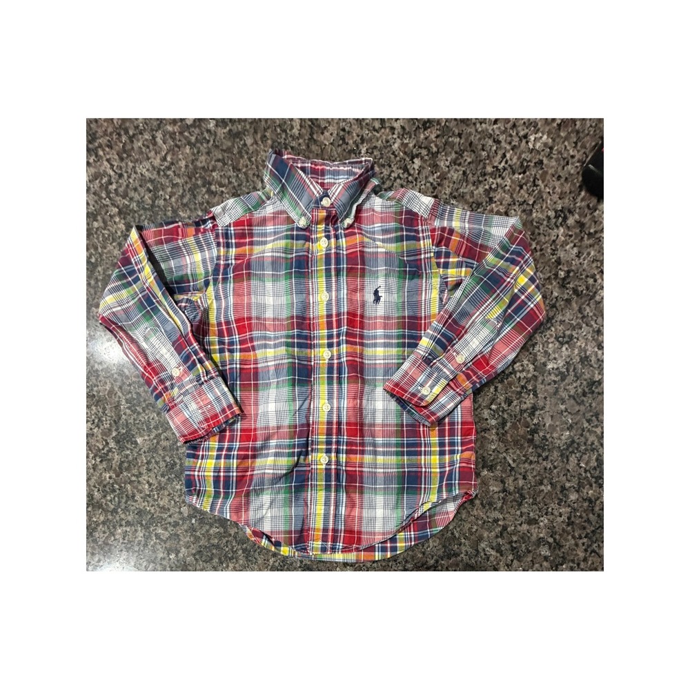 Ralph Lauren Kids‎ Boys Multi Color Plaid Button Down Shirt Size 4 4T B52